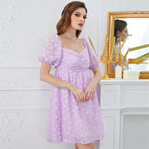 French Square Collar Puff Sleeve High Waist Pettidress Backless Dress